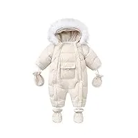 bébé garçon fille hiver combinaison de neige veste à capuche pieds barboteuse avec gants bébé combinaison avec bordure de fourrure détachable blanc 18-24 mois