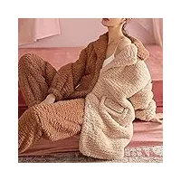 fbite autumn winter warm flannel pyjamas sets thick 2 pieces women sleepwear casual loose homewear (color : d, size : l) (argento l)