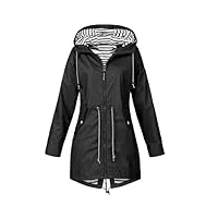 hifi7 veste imperméable femme léger veste de pluie longue pour femme manteau à capuche camping randonnée trench parka (fr/es, alpha/lettres, ttg, taille normale, taille normale, noir)