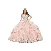 clcaojun robe de bal brodée robes de quinceanera à plusieurs niveaux doux 16 robe de princesse de soirée de bal, rose nacré, 48