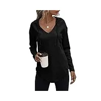 cuptacc sweat femme pull léger pullover à manches longues coton tops col v long noir,groß l 42-44