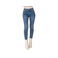 nina carter p217 jean skinny pour femme taille haute effet usé stretch, bleu (p217-5), l