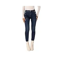 nina carter p217 jean skinny pour femme, taille haute, aspect usé, stretch, bleu foncé (p217-2), l