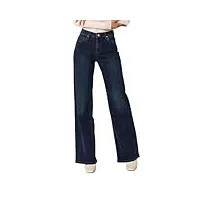 nina carter p211 jean taille haute pour femme - coupe haute - pantalon évasé - effet usé, bleu foncé (p211-2), m slim tall