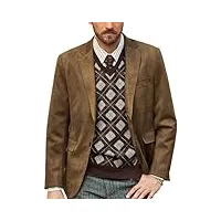 pj paul jones sakko blazer sportif pour homme - coupe droite - en cuir synthétique - 2 boutons - veste de costume pour affaires et mariage, marron, xxl