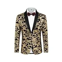 pj paul jones veste de costume pour homme - motif floral - jacquard - pour fête, bal de fin d'année, dîner, doré, s