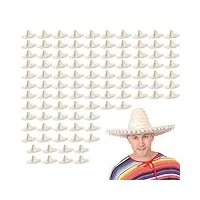 lot de 100 chapeaux sombrero mexicains naturels avec pompons blancs pour homme et femme
