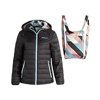 hurley veste pour femme - manteau matelassé léger et pliable - vêtement d'extérieur isolé et coupe-vent pour femme (s-xl), noir, large