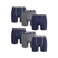 reebok sous-vêtements pour homme – active performance lot de 6 boxers – taille l, bleu marine noir nacré bleu marine