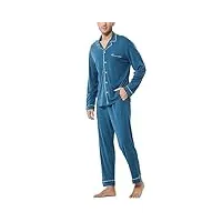 rafyzy hommes coton pyjamas ensembles, casual à manches longues pyjamas haut et bas pyjamas ensemble loungewear avec poches,steel blue,l