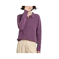 dissa gilet cachemire femme revers violet boutonné tricoté en vrac manches longues fin cardigan en cachemire et laine,42,df8014