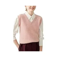 dissa pull cachemire sans manche femme col v rose solide couleur tricoté en vrac épais pull en cachemire et laine,42,sh308