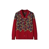 hangerfeng pull en laine pour femme - cardigan en tricot jacquard 1680, rouge, large-x-large