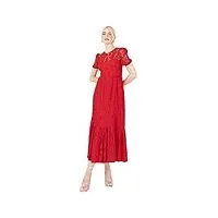 lovedrobe midaxi robe À manches courtes en dentelle empire a-line tie back for wedding guest bridesmaid evening occasion, rouge, 34 women's