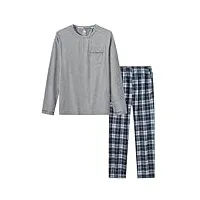 mofiz ensembles de pyjama homme hiver doux chaud vêtements de nuit décontractés manche longue hauts de pyjama et à carreaux pantalon de pyjama avec poches gris eu 3xl