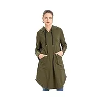 ftcayanz robe tunique midi à manches longues avec poches pour femme, vert militaire, xxl