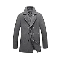 ftcayanz manteau d'hiver pour homme - manteau chaud en laine - col montant - veste d'affaires - manteau court pour homme, gris, l