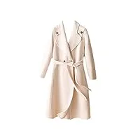 manteaux pour femme en laine mérinos - mode d'hiver - revers ceinture - manteau d'automne vintage épais, beige, small