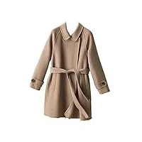manteau d'hiver en cachemire pour femme, veste en laine mérinos, mode féminine, revers ceinturé, manteaux vintage, gris 9., medium