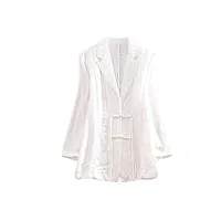 uioklmjh femmes automne jacquard style chinois col hauts vintage lâche deux boutons manteau court white s