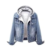 l9wei vestes en jean rembourrées pour femmes manches longues veste en jean à capuche décontractée basic veste en jean casual délavé, bleu, xxl