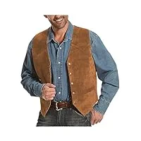 tiavllya gilet de costume vintage en daim pour homme - veste sans manches - décontractée - cowboy western, marron, xxxl