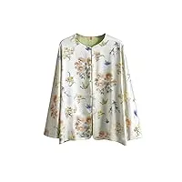 hangerfeng top plissé en soie pour femme avec col rond fleur papillon 50, beige, xl - xxl