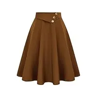 belle poque jupe trapèze vintage taille haute avec poches et boutons pour femme, gingembre, 36
