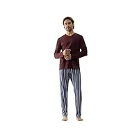 mey pyjama 2 pièces pour homme - haut avec poche poitrine et pantalon à rayures - série 4 col rayé - 34060, vino rosso, xl