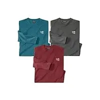 atlas for men - lot de 3 tee shirts homme - 60% coton 40% polyester - manches longues - col rond- disponible en grandes tailles du m au 5xl