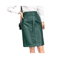 saeohnssty jupe portefeuille en cuir véritable À lacets pour femmes, longueur aux genoux, en peau de mouton, avec ceinture