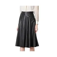 saeohnssty jupe midi taille haute en cuir véritable pour femme, longue jupe plissée noire