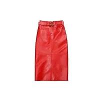 saeohnssty jupe crayon longue en cuir pour femmes, taille haute, ceinture léopard, jupe portefeuille fendue sexy, rouge noir
