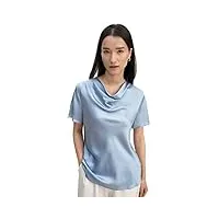 lilysilk chemise en pure soie pour femme - chemisier d'été 22 mm avec col bénitier et manches courtes - haut puli pour un usage quotidien décontracté 12, bleu ciel