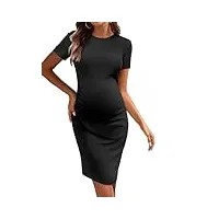 ekouaer robe de maternité pour femme - robe de grossesse moulante en maille côtelée - style décontracté - tailles s à xxl, noir, taille l