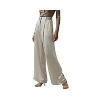 lilysilk 30 momme 100% pantalon en soie de mûrier pour femme, pantalon droit taille haute, jambes larges 2, gris pâle