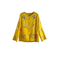 hangerfeng blouse femme soie organza brodé rétro top 53, jaune, small/medium