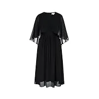 hanna nikole robe de cocktail mi-longue en mousseline de soie pour femme - grande taille - manches chauve-souris - longueur genou - Élégante robe de soirée avec superposition - noir 44-46