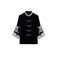 hangerfeng manteau rétro en velours de soie brodé à la main pour femme 57, noir , large-x-large