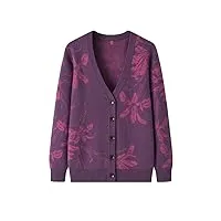 hangerfeng cardigan en tricot épais jacquard en laine cachemire pour femme 1698, violet, m