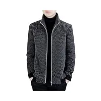 ustzftbcl veste d'hiver en laine mélangée pour hommes à rayures décontractées trench coat Épais chaud col montant manteau streetwear, kaki, xs