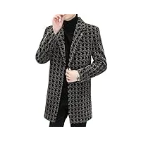 ustzftbcl veste d'hiver longue en laine mélangée pour hommes à carreaux décontracté d'affaires trench coat épais chaud mince manteau social, kaki, l