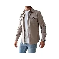 lxury veste chemise boutonnée pour hommes, manteau de travail en coton, surchemise boutonnée, coupe ajustée à manches longues pour hommes (apricot,l)