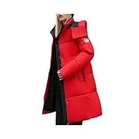 orandesigne manteau femme hiver chaud chic long blouson matelassé légère veste duveteux mi-saison doudoune ultra legere avec capuche décontractée mode hoodie puffer jacket rouge xl