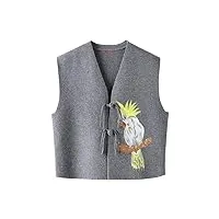 hangerfeng cardigan en tricot brodé en laine pour femme 1705, gris, xl