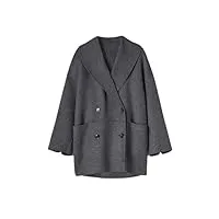 bciopll manteau court en laine À revers pour femmes, ample, double boutonnage, pardessus en laine de style occidental, 2023 gray 36