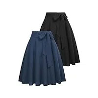 belle poque jupe swing rockabilly rétro années 1950 pour femme - jupe plissée avec ceinture - bp000561, noir et bleu marine #2105, s
