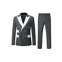 allthemen costume 2 pièces homme à double boutonnage veste formel coupe ajustée casual pour mariage gris foncé xxl