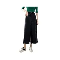 rehjjdfd jupe maxi en jean noir pour femme, taille haute, ourlet à pompons, jupe trapèze, noir , 40