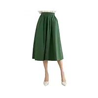 jupe trapèze mi-longue en coton pour femme - taille élastique - poches - jupe trapèze, en8, 44